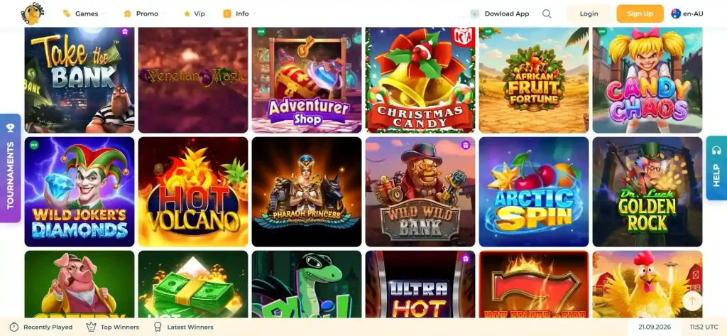 Current Cobber Australian game lobby with slot categories and provider filters